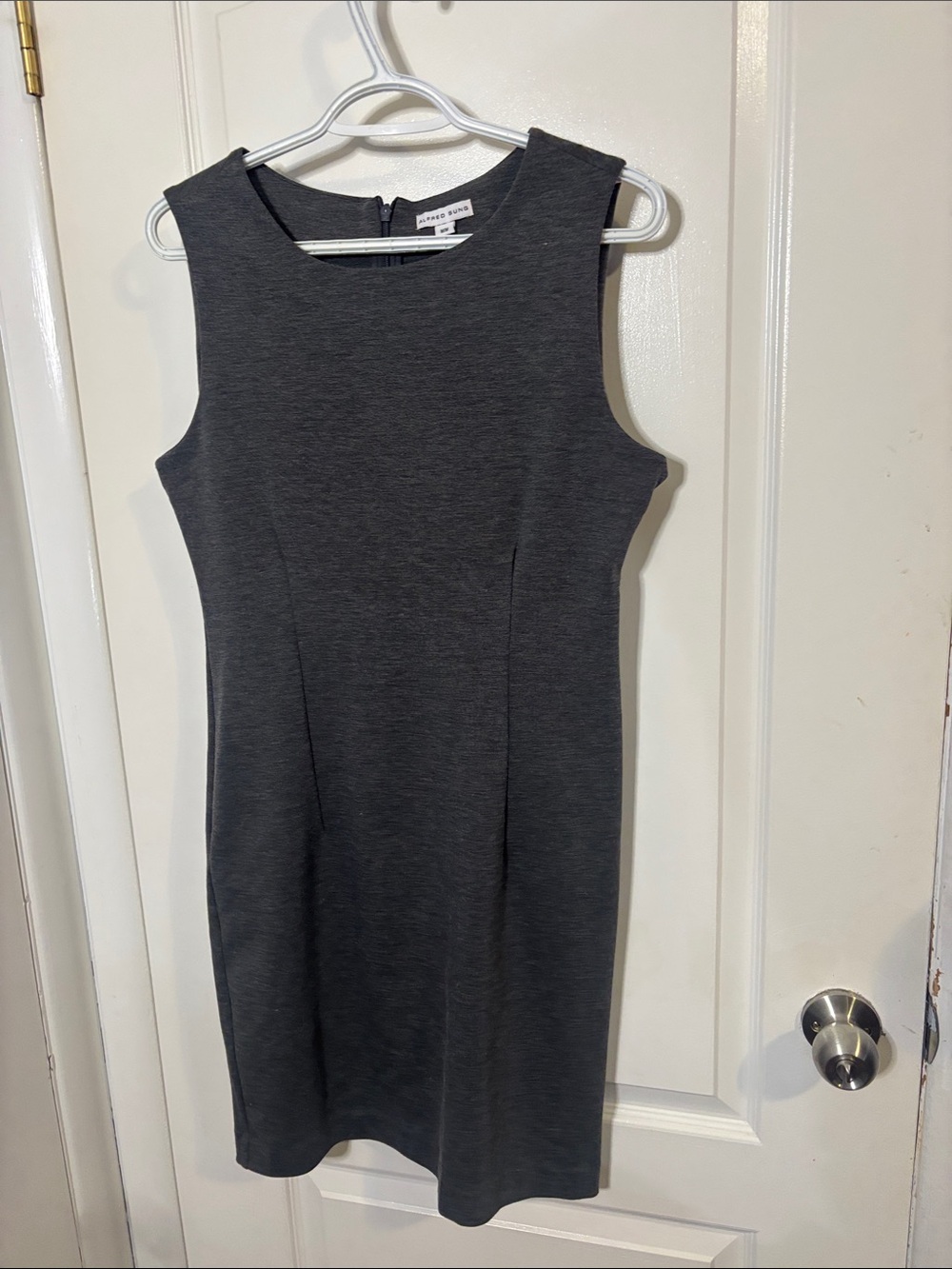ALFRED SUNG Dark Charcoal Sleeveless Sheath Midi Dress